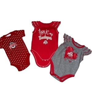 Outerstuff Ohio State Buckeyes Baby Girl Bodysuit Lot 3pc NB/3-6M Red valentine